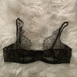Moison Close Black Gold Sheer Sexy Bra Size 34C FLAWS